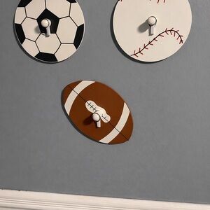Sports Ball Wall Hooks Set - Black, White, Brown